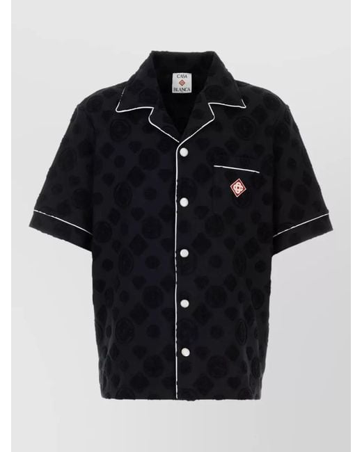 Casablanca Black Cotton Blend Shirt Short Sleeves Piping for men