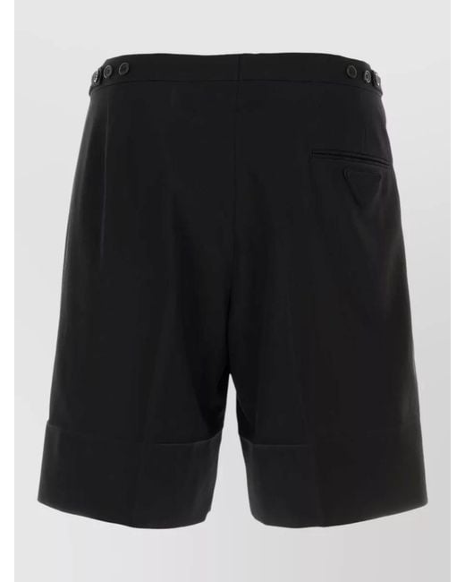 Prada Black Cotton Bermuda Shorts Straight Cut Cuffed Hem for men