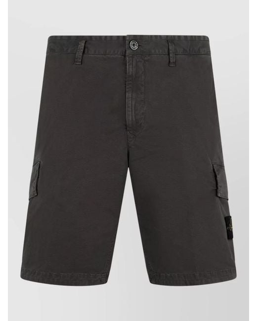 Stone Island Black Cotton Cargo Bermuda Shorts Casual Style for men