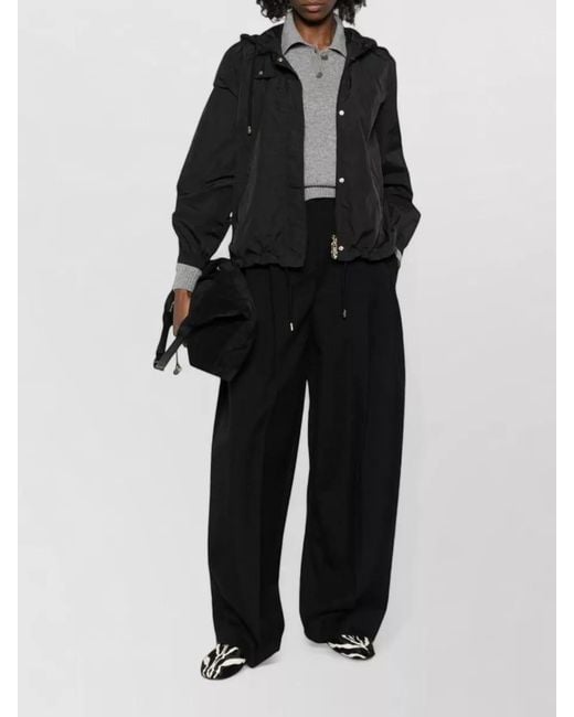Emporio Armani Black Hooded Nylon Jacket Drawstring Hem Cuffs