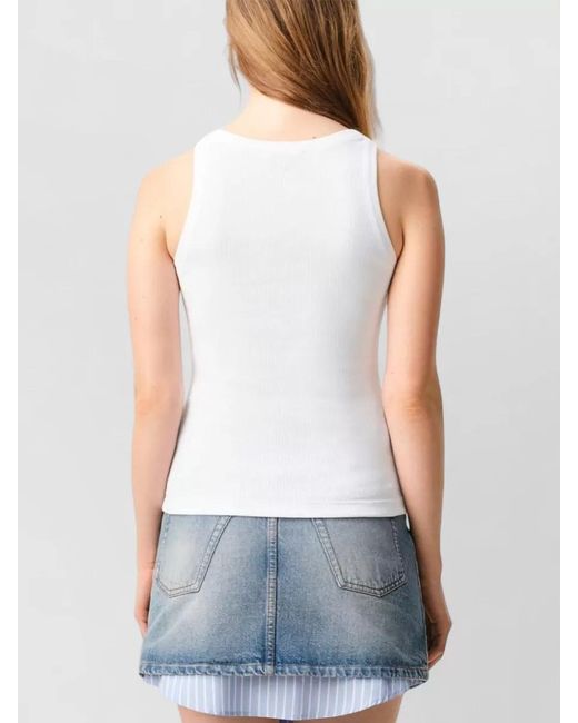 AMI White Ribbed Cotton Tank Top