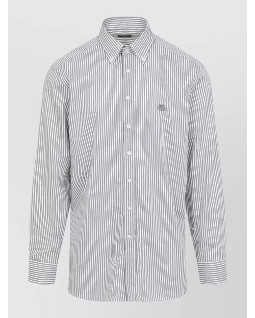 Etro White Roma Logo Shirt Long Sleeve Stripe for men