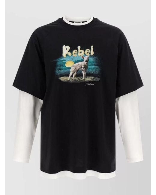 Moschino Black Rebel Layered Long Sleeve Crew Neck T-Shirt for men