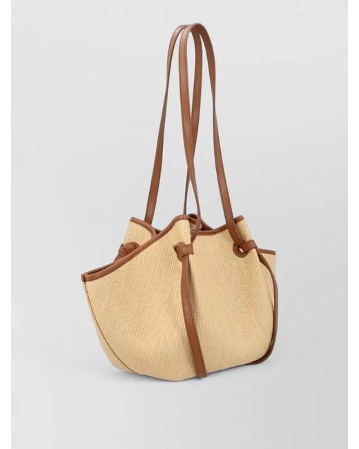 Yuzefi Natural Bucket Bag Contrast Trim Long Handles