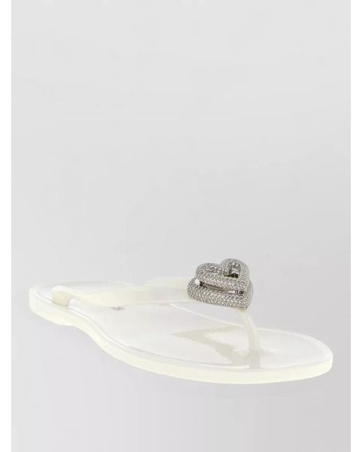 Mach & Mach White Heart Detail Flat Open Toe Slides