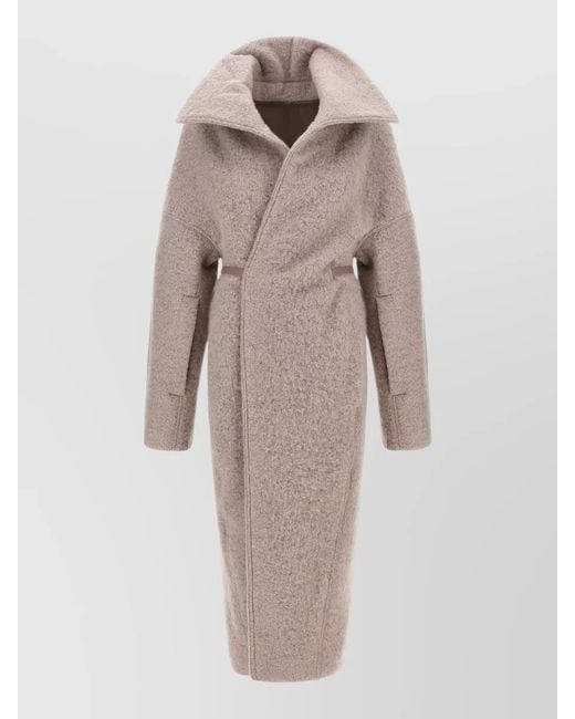 Rick Owens Natural Alpaca Wool Belted Maxi Coat