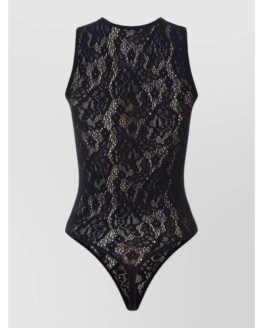 Wolford Black Infinite Rose Lace Thong Bodysuit