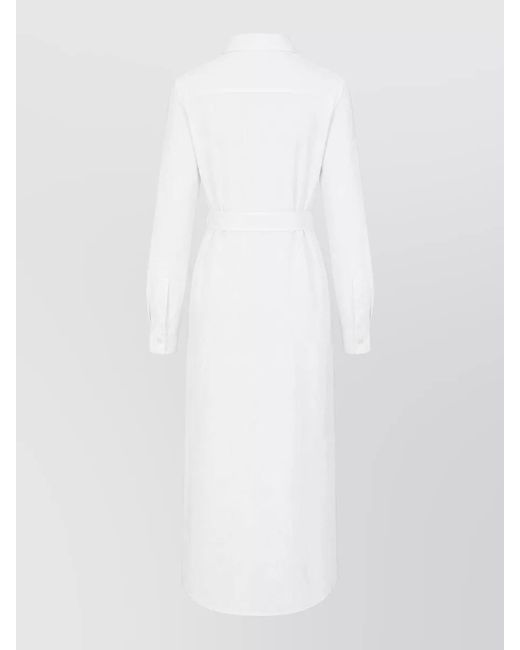 LA ROSE White Long Dress Belted Waist Cuff Buttons