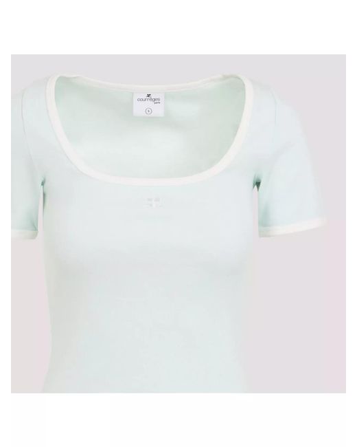 Courreges White Cotton Square Neck Short Sleeve Mini Dress
