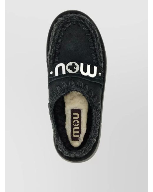 Mou Black Bounce Clog Flat Sole Round Toe Slippers