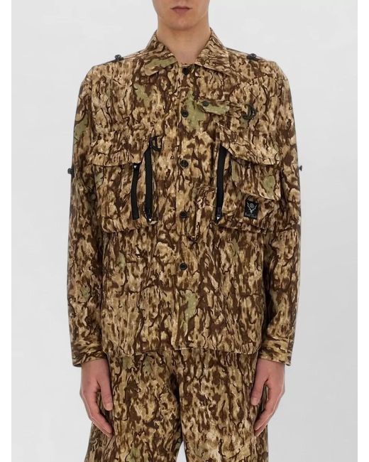 South2 West8 Multicolor Camouflage Pattern Oversize Jacket Epaulettes Pockets for men