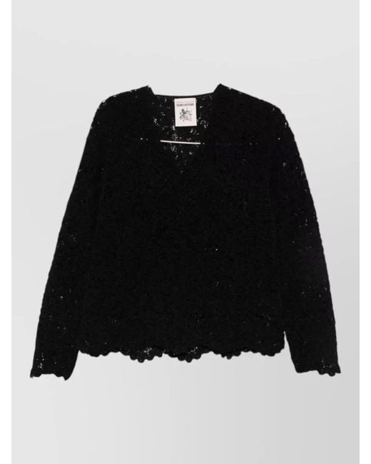 Semicouture Black Calanthe Lace Knit V Neck Sweater