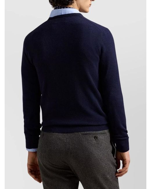 Polo Ralph Lauren Blue Merino Wool Ribbed Crewneck Sweater for men