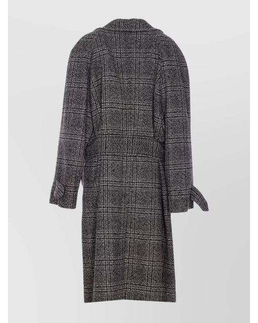 Balenciaga Gray Wool Checked Belted Single Breasted Coat