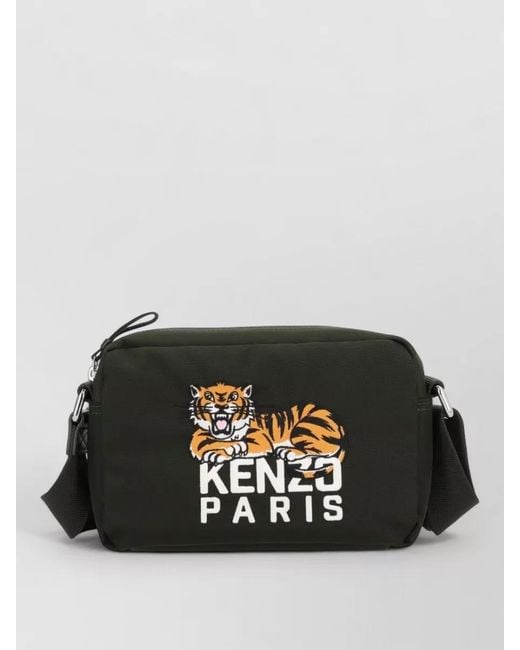 KENZO Black Rectangular Messenger Bag Tiger Design for men