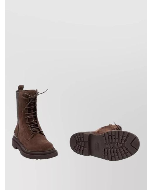 Brunello Cucinelli Brown Lace Up Ankle Boots Chunky Sole