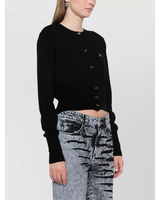 Vivienne Westwood Black Cashmere Cropped Ribbed Knit Cardigan