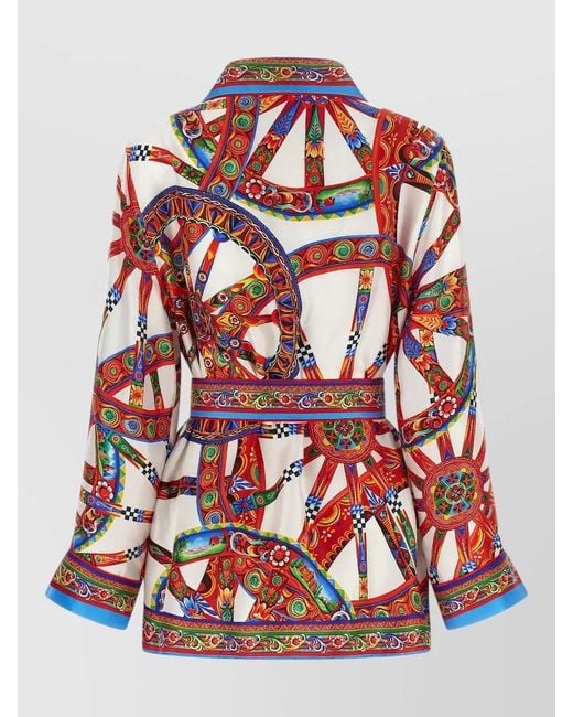 Dolce & Gabbana Red Silk Printed Shirt Jacket