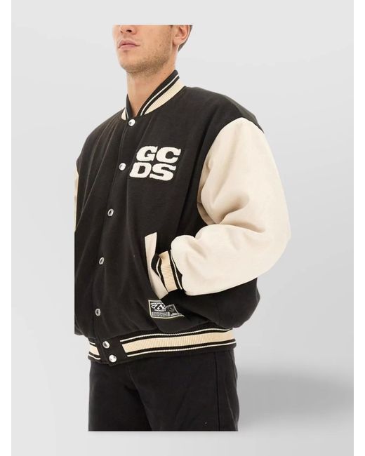Gcds Black Varsity Bomber Jacket for men