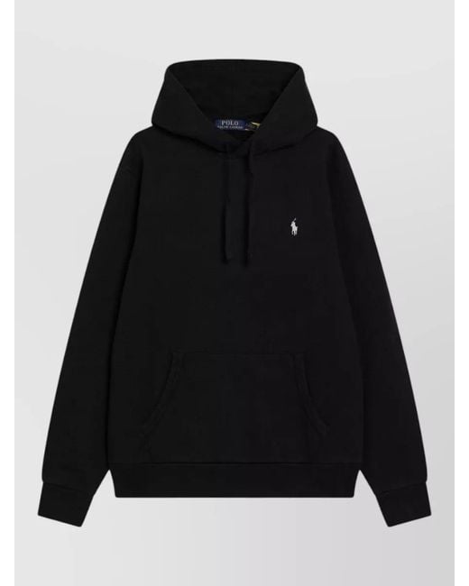 Polo Ralph Lauren Black Hooded Sweater Drawstring Kangaroo Pocket Ribbed for men