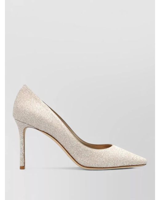 Jimmy Choo Natural Romy 85 Pointed Toe Glitter Pumps