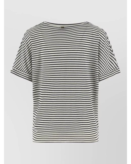 Herno Gray Crew Neck Striped Short Sleeve Top