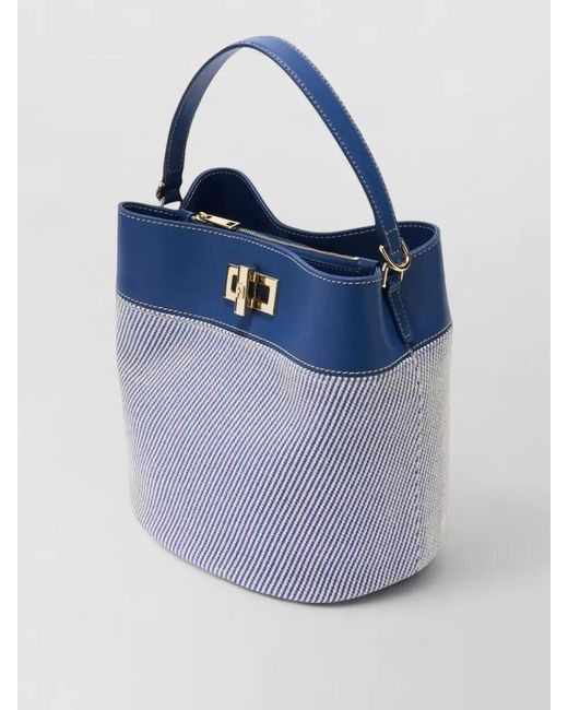 Furla Blue Bucket Bag Top Handle Detachable Strap