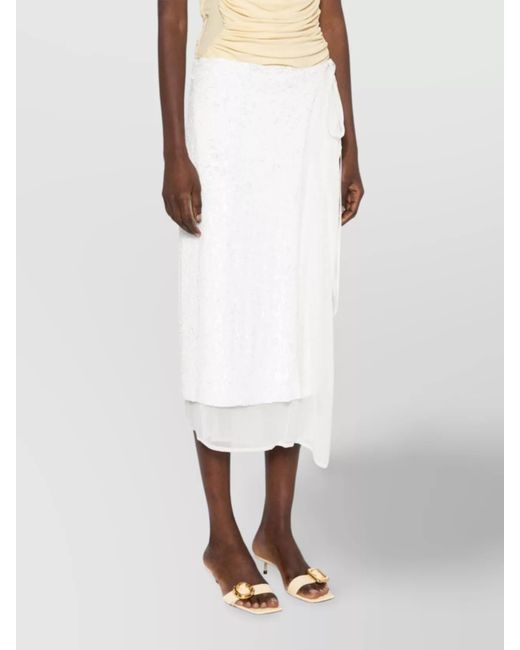 P.A.R.O.S.H. White Sequinned Wrap Layered Midi Skirt