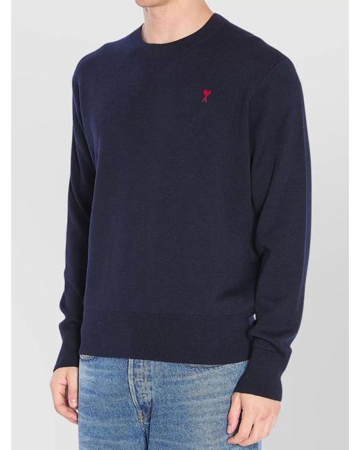 AMI Blue Merino Wool Regular-Fit Crew-Neck Sweater for men