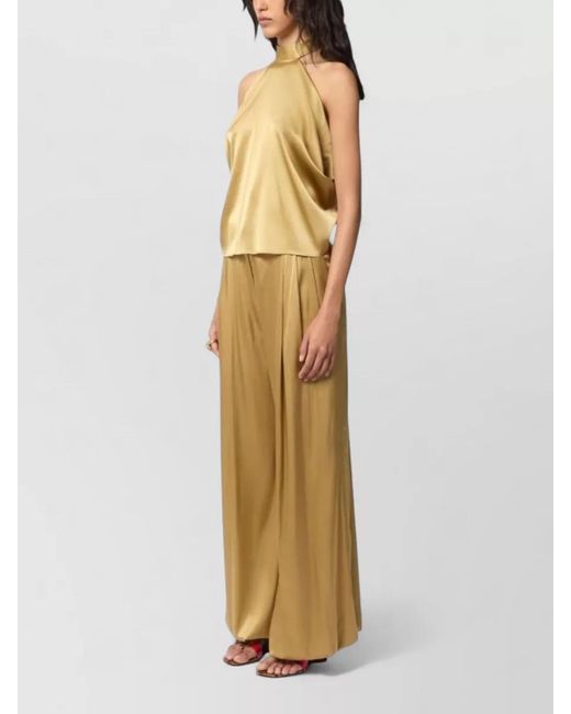 Nina Ricci Metallic Silk Halterneck Open-Back Sleeveless Blouse
