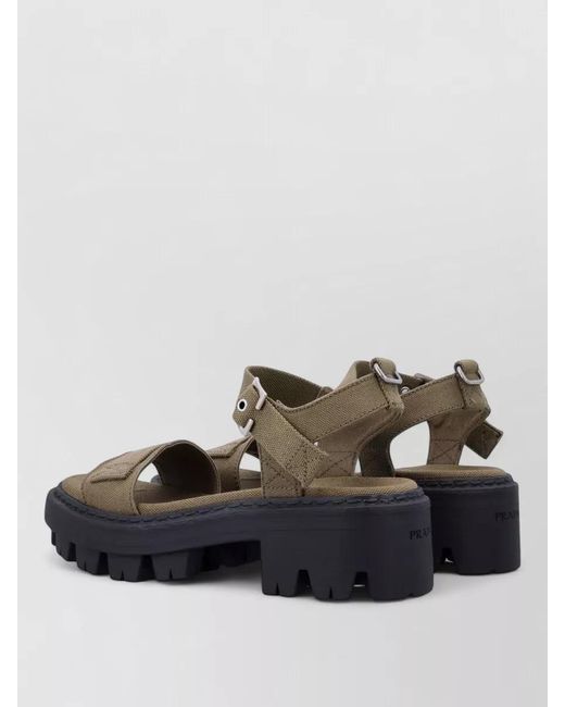 Prada Multicolor Platform Sandals Ankle Strap Canvas Upper