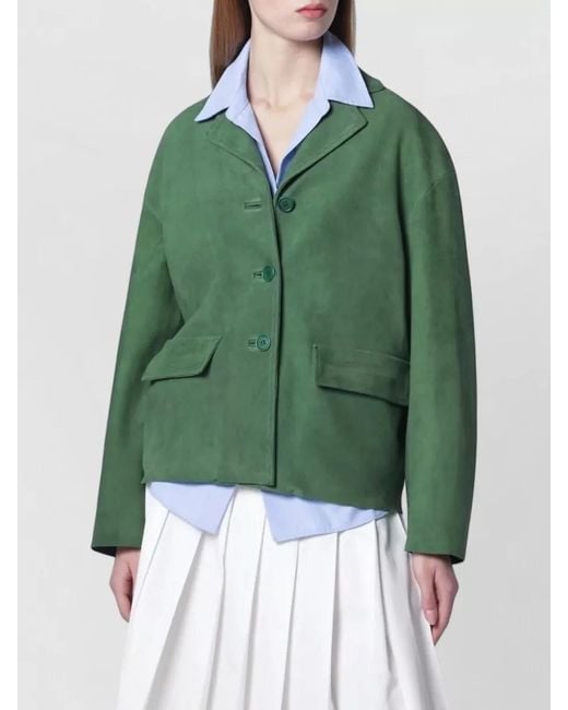 Salvatore Santoro Green Long Coat Front Pockets Notched Lapel