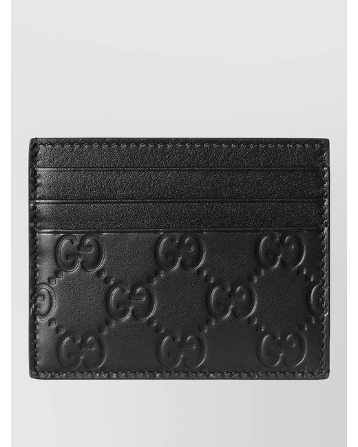 Gucci Black Leather Gg-Emblem Card Holder for men