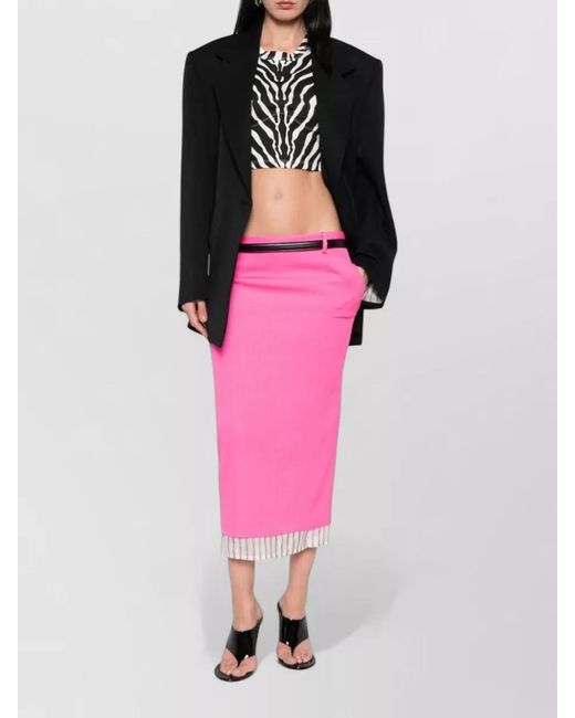 The Attico Pink Wool Midi Skirt High Waist Layered