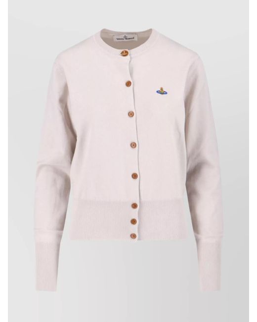 Vivienne Westwood Natural Cashmere Blend Ribbed Crewneck Cardigan