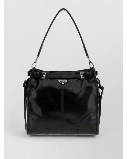 Prada Black Leather Bonnie Shoulder Clutch Bag Top Handle for men