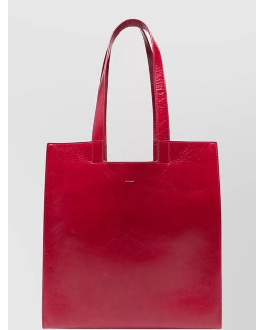 Bally Red Rectangular Tote Bag Long Handles
