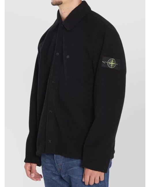 Stone Island Blue Wool Blend Regular-Fit Overshirt for men