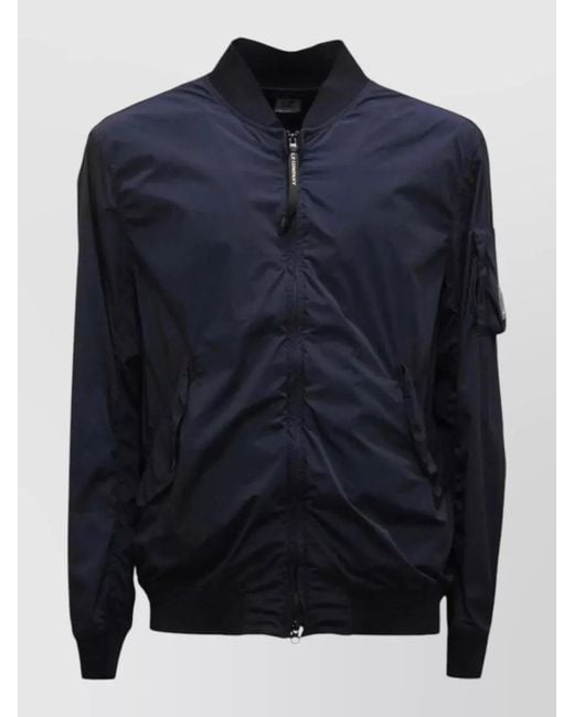 C P Company Blue Nylon Bomber Jacket Ribbed Cuffs Hem Pockets for men