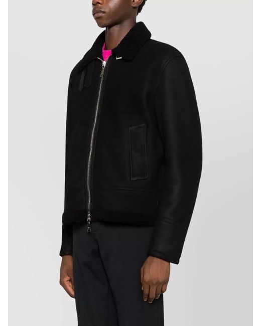 Tagliatore Black Shearling Leather Jacket for men