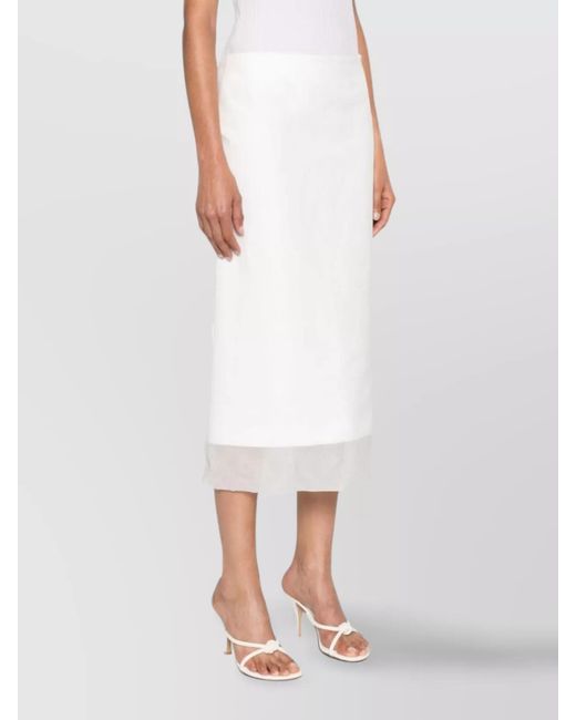 Sportmax White Silk Midi Straight Skirt