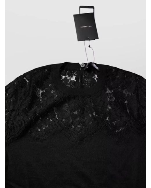 Dolce & Gabbana Black Cashmere Silk Lace-Trim Long-Sleeve Jumper