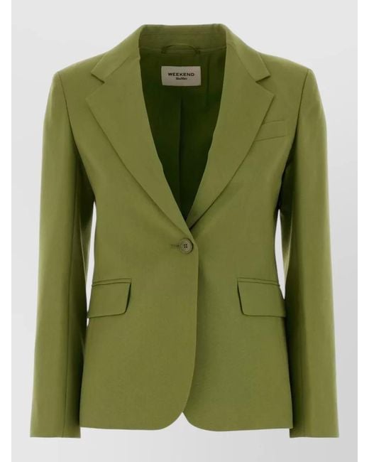 Weekend by Maxmara Green Wool Lamine Blazer Tailored Fit Design