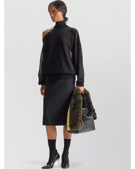 Fendi Blue Midi Skirt Slim Fit Side Slit Lined