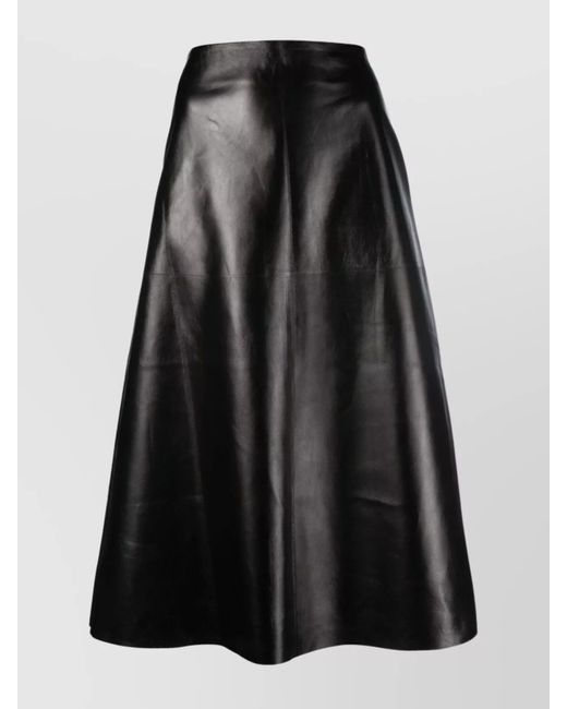 Chloé Black High-Waisted A-Line Midi Leather Skirt