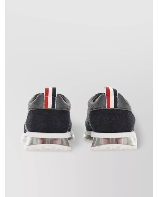 Thom Browne Gray Leather Panelled Low-Top Sneakers for men