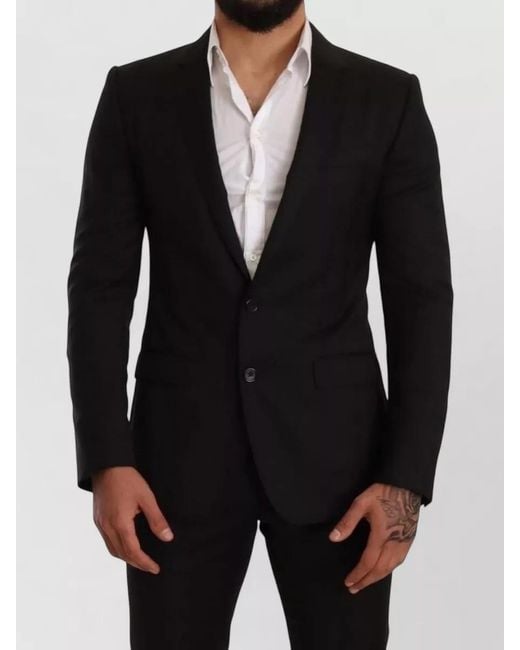 Dolce & Gabbana Black Wool Check Slim-Fit Single-Breasted Suit for men