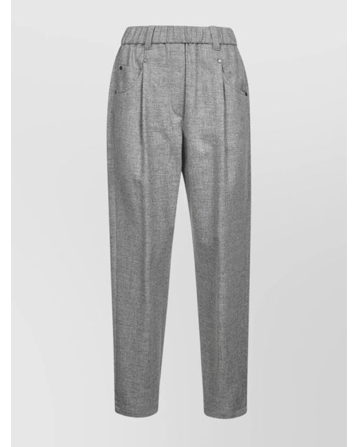 Brunello Cucinelli Gray Wool Trousers With Elastic Waistband And Pleated Front