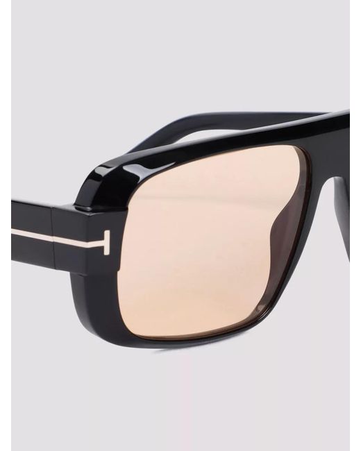 Tom Ford Black Rectangular Acetate Sunglasses Metal Detail