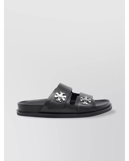 Tory Burch Black Double Strap Leather Flat Sandals